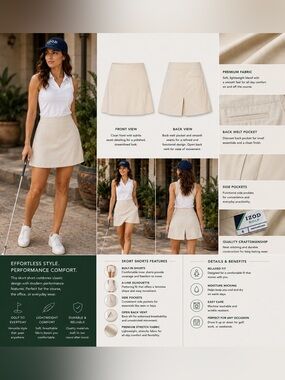Izod Cream A-Line Golf Skort with Built-In Shorts